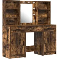 vidaXL Dressing tafel set met LED 3 pcs Rook Eiken Bewerkt hout