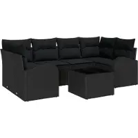 vidaXL Tuinbank Set 7 st 6-Aantal zitplaatsen Zwart poly rattan