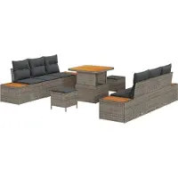 vidaXL Tuinbank Set 9 st 8-Aantal zitplaatsen Grijs Poly rattan