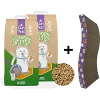 EASYPETS 2x Biodegradable Classic Houtkorrels Kattenbakvulling 20L (Totaal 40L) + Kabkarton Paars
