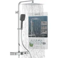 Schutte OCEAN Douchesysteem - Regendouche - Met Thermostatische Douchekraan - Geïntegreerd glazen Planchet - Met Push-Button Omsteller - Hartafstand 150 mm - Chroom & Antraciet