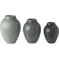 Knabstrup Keramik Knabstrup mini vaas ripple mat 3-delig Misty green-celadon green-dark green