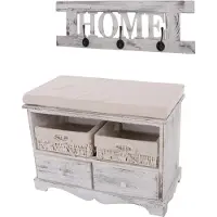 Generique Commode / banc, 2 paniers, 2 tiroirs, 62x33x42cm + garderobe, shabby, vintage blanc