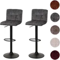 Mendler Set van 2 barkrukken HWC-G87, barkrukken voor bars, in hoogte verstelbaar en draaibaar, bekleding van chenille stof (465g/m²), gecertificeerd, donkergrijs