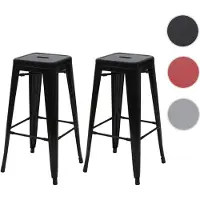 Mendler Set van 2 barkrukken, model HWC-A73, barkruk/barstoel, metalen industriële design, stapelbaar zwart