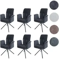 Mendler Set van 6 eetkamerstoelen, model HWC-N99, draaibaar met armleuningen en automatische terugdraaimechanisme, bekleding: chenille stof/textiel (340g/m²), donkergrijs