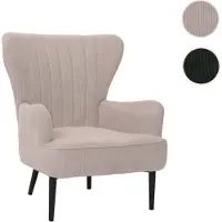 Mendler Loungestoel HWC-K37, cocktailstoel/oorfauteuil, gestoffeerde stoel, retro, vintage, stof, cordura (290g/m²), beige