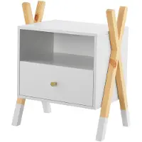 Juskys Houten Nachtkastje / Kindernachtkastje Jamie - Wit / Houtkleur - 1 Lade