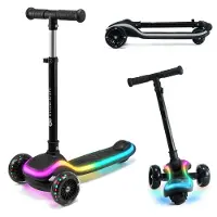 Kinderkraft RAKET - Loopfiets - 3 wielen - LED-platform en RGB-wielen - Hoogte verstelbaar - Opvouwbaar - Vanaf 2 jaar - Tot 50 kg - Zwart
