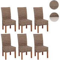 Generique Lot de 6 chaises M44 salle à manger, rotin kubu/bois, 47x52x97cm sans coussins