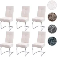 Mendler Set van 6 eetkamerstoelen HWC-G56, keukenstoel, losse stoel, fauteuil, metaal, stof/textiel, chenille, crème