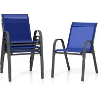 Costway Set van 4 stapelbare tuinstoelen, stapelstoelen van textiel en metalen frame, terrasstoelen met armleuningen, balkonstoelen, belastbaar tot 150 kg, 56 x 70 x 84 cm, blauw