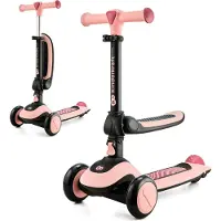 Kinderkraft HALLEY 2-in-1 Loopfiets en Driewieler Step – Verstelbaar Zadel & Stuur – LED Wielen – Opvouwbaar – 1-5 Jaar – Max. 50 kg – Roze