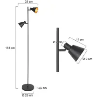 Mexlite Zwarte 2 lichts vloerlamp Oeroe 4117ZW met E14 fittingen