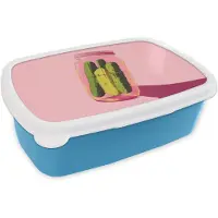 MuchoWow Broodtrommel Blauw - Lunchbox Augurken - Pot - Schaduw - Roze - Brooddoos 18x12x6 cm - Brood lunch box - Broodtrommels voor kinderen en volwassenen