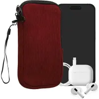 Kwmobile Telefoontasje voor XL - 6,7/6,8" Hoesje - Van Neopreen en Ribfluweel - Mobieltasje 17,2 x 8,4 cm - Smartphone tasje in wijnrood