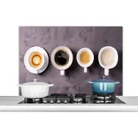 KitchenYeah Spatscherm keuken 100x65 cm - Kookplaat achterwand Koffie - Keuken - Industrieel - Muurbeschermer - Spatwand fornuis - Hoogwaardig aluminium