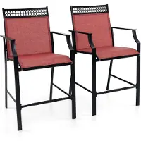 Costway Set van 2 tuinstoelen, hoge terrasstoelen, balkonstoelen met sneldrogende stof en metalen frame, outdoorstoelen, belastbaar tot 180 kg, voor tuin, balkon, zwembad (rood)