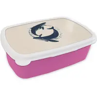 MuchoWow Broodtrommel Roze - Lunchbox Walvissen - Spetters - Cirkel - Donkerblauw - Brooddoos 18x12x6 cm - Brood lunch box - Broodtrommels voor kinderen en volwassenen