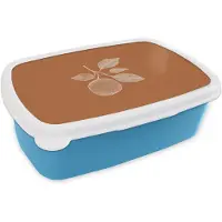 MuchoWow Broodtrommel Blauw - Lunchbox Sinaasappel - Getekend - Bladeren - Bruin - Brooddoos 18x12x6 cm - Brood lunch box - Broodtrommels voor kinderen en volwassenen
