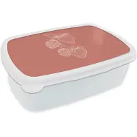 MuchoWow Broodtrommel Wit - Lunchbox Minimalistisch - Illustratie - Aardbei - Tak - Brooddoos 18x12x6 cm - Brood lunch box - Broodtrommels voor kinderen en volwassenen