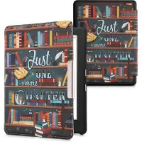 Kwmobile e-reader hoesje geschikt voor Kobo Glo HD / Touch 2.0 hoes - E reader flip case met magnetische sluiting - Ereader cover - bibliotheek design in meerkleurig