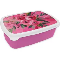 MuchoWow Broodtrommel Roze - Lunchbox Bloemen - Verf - Roze - Brooddoos 18x12x6 cm - Brood lunch box - Broodtrommels voor kinderen en volwassenen