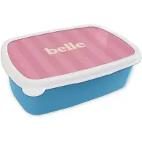 MuchoWow Broodtrommel Blauw - Lunchbox Roze - Gestreept - Belle - Brooddoos 18x12x6 cm - Brood lunch box - Broodtrommels voor kinderen en volwassenen