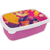 MuchoWow Broodtrommel Roze - Lunchbox Varken - Bloemkroon - Kimono - Abstract - Brooddoos 18x12x6 cm - Brood lunch box - Broodtrommels voor kinderen en volwassenen