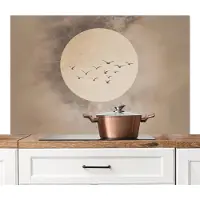 KitchenYeah Spatscherm keuken 120x80 cm - Kookplaat achterwand Vogel - Beige - Japandi - Muurbeschermer - Spatwand fornuis - Hoogwaardig aluminium