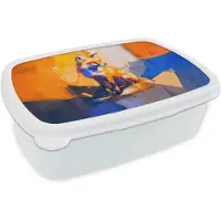 MuchoWow Broodtrommel Wit - Lunchbox Vos - Oranje - Vormen - Abstract - Brooddoos 18x12x6 cm - Brood lunch box - Broodtrommels voor kinderen en volwassenen