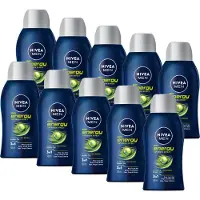 Nivea MEN Energy Mini Douchegel Mannen - 3-in-1 Shower Gel Met Mintextract - Vakantie Mini's - Reisformaat Shampoo - 10 x 50ml