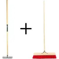 Synx Store Synx Tools Tuinhark 8 Tanden verzinkt + Nylon Straatbezem 60 cm – Kunststof haren - Bodembewerkers - Onkruidverwijderaar – Schrobborstels – Hark met steel 150 cm – Buitenbezem met steel 160 cm