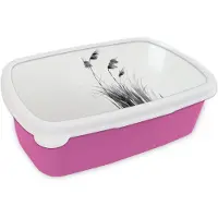 MuchoWow Broodtrommel Roze - Lunchbox Minimalistisch - Stelen - Wit - Brooddoos 18x12x6 cm - Brood lunch box - Broodtrommels voor kinderen en volwassenen
