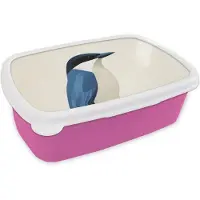 MuchoWow Broodtrommel Roze - Lunchbox Illustratie - Blauw - Vogel - Brooddoos 18x12x6 cm - Brood lunch box - Broodtrommels voor kinderen en volwassenen