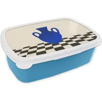 MuchoWow Broodtrommel Blauw - Lunchbox Vaas - Blauw - Geblokt - Modern - Brooddoos 18x12x6 cm - Brood lunch box - Broodtrommels voor kinderen en volwassenen