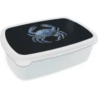 MuchoWow Broodtrommel Wit - Lunchbox Krab - Delfts blauw - Dieren - Brooddoos 18x12x6 cm - Brood lunch box - Broodtrommels voor kinderen en volwassenen