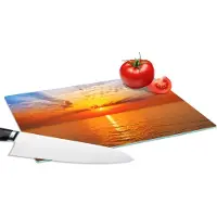 KitchenYeah Glazen Snijplank - 28x20 - Zonsondergang - Zee - Lucht - Oranje - Horizon - Water - Snijplanken Glas