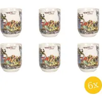Clayre & Eef Mok set van 6 stuks 100 ml Beige Blauw Porselein Rond Theemok