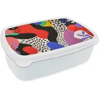 MuchoWow Broodtrommel Wit - Lunchbox Abstract - Vormen - Kleuren - Stippen - Brooddoos 18x12x6 cm - Brood lunch box - Broodtrommels voor kinderen en volwassenen