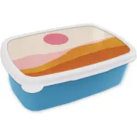 MuchoWow Broodtrommel Blauw - Lunchbox Zon - Heuvels - Abstract - Roze - Brooddoos 18x12x6 cm - Brood lunch box - Broodtrommels voor kinderen en volwassenen