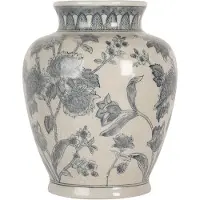 Clayre & Eef Vaas Ø 23x29 cm blauw keramiek bloemen
