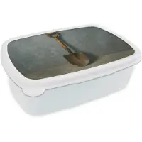 MuchoWow Broodtrommel Wit - Lunchbox Schep - Gereedschap - Schilderij - Brooddoos 18x12x6 cm - Brood lunch box - Broodtrommels voor kinderen en volwassenen