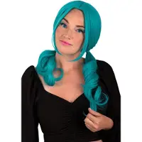Partyxplosion Pruik Raewyn turquoise - luxe - cosplay - carnaval