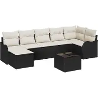 vidaXL Tuinbank Set met kussen 8 pcs Zwart en wit Poly rattan