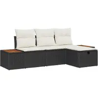 vidaXL Tuinbank Set 4 st Zwart poly rattan