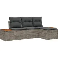vidaXL Tuinbank Set 4 st Grijs Poly Riet