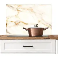 KitchenYeah Spatscherm keuken 80x55 cm - Kookplaat achterwand Marmer - Patronen - Wit - Muurbeschermer - Spatwand fornuis - Hoogwaardig aluminium