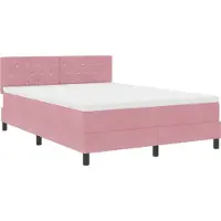 vidaXL LED boxspringbed met matras, roze, 140 x 200 cm, fluweel