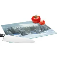 KitchenYeah Glazen Snijplank - 28x20 - Bos - Sneeuw - Winter - Snijplanken Glas